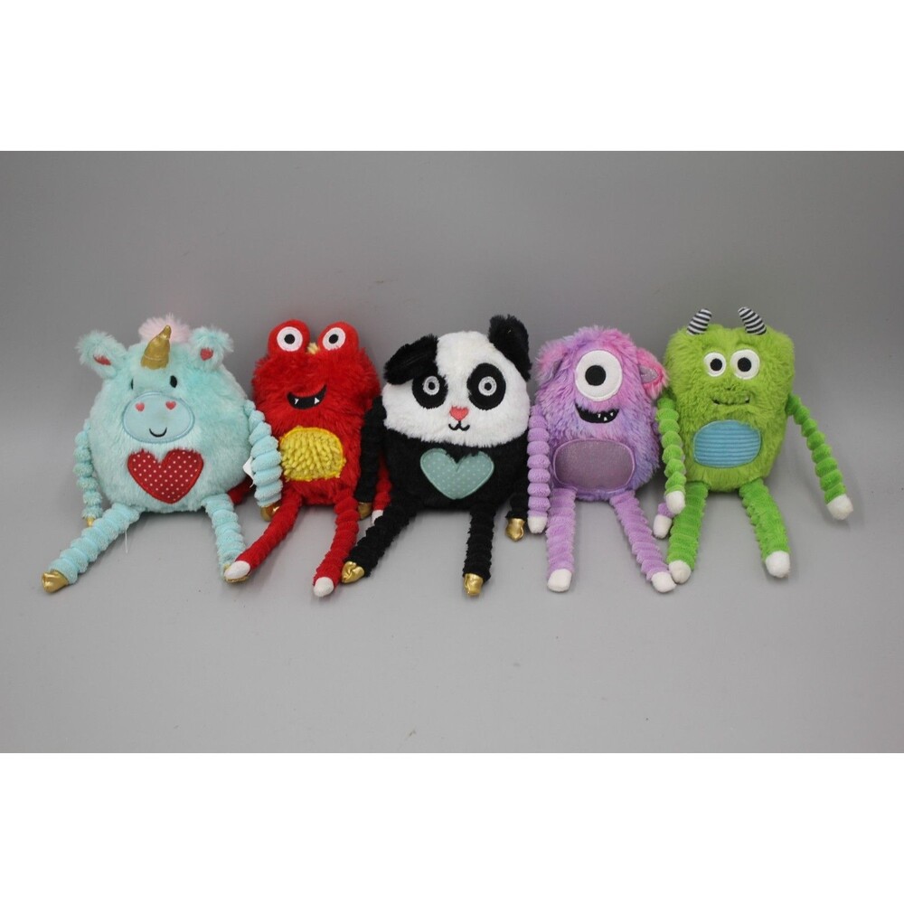 Lot Of 5 Make Believe Ideas Alien Monster Panda Bear Unicorn Plush Set Red Green